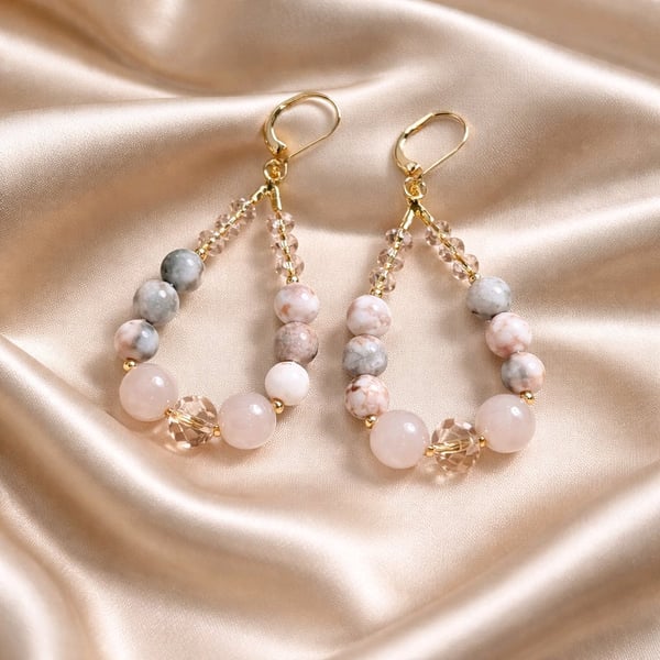 Rose quartz and Pink Jasper Earrings drop