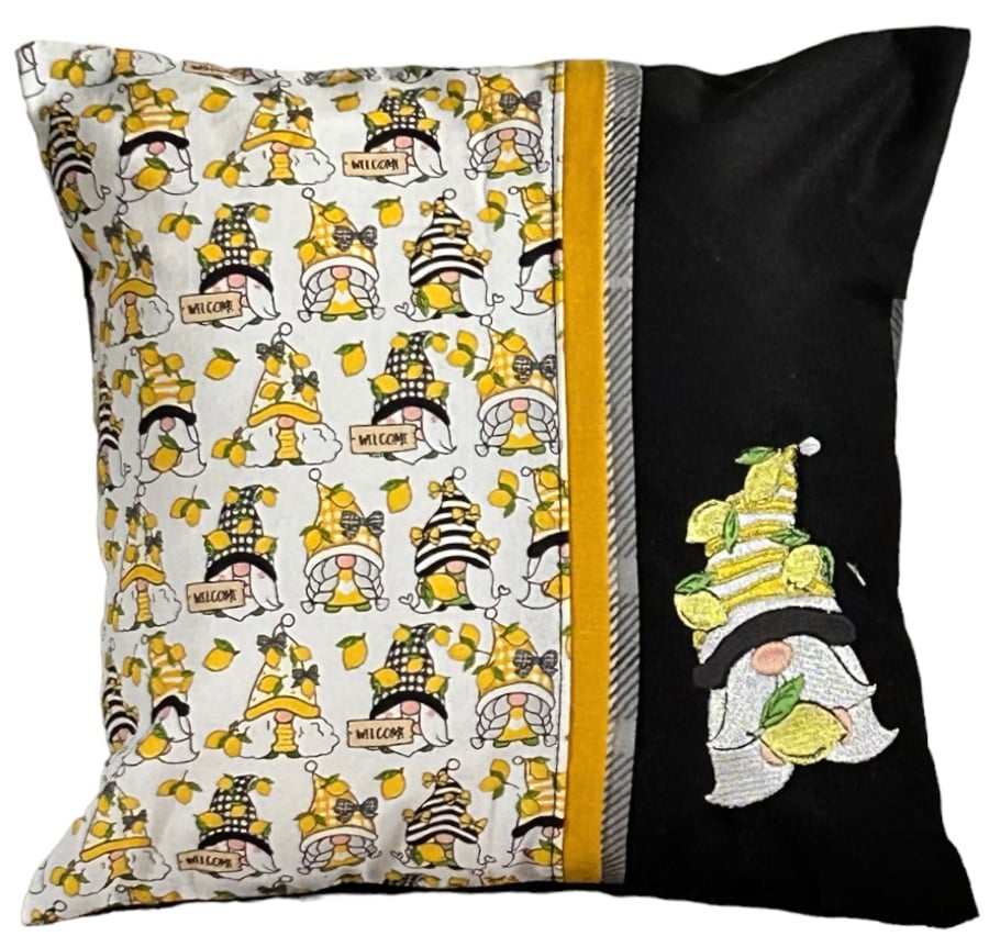 Lemon Gnome Gonk Embroidered Cushion Cover 12”x12”Last One