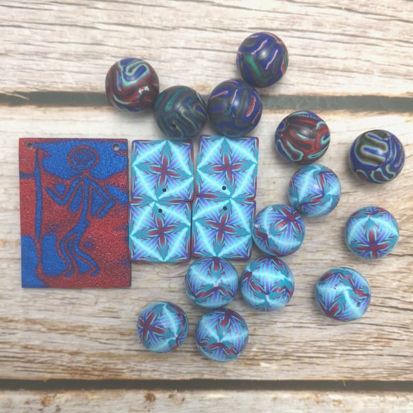 Blue Bead and Pendant Selection - Polymer Clay