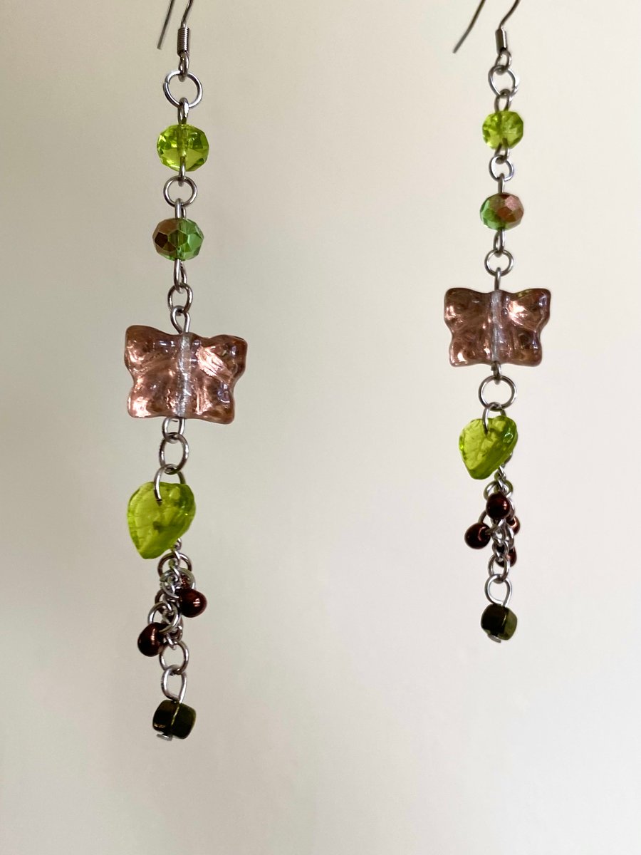 Ida Copper - Green Butterfly Earrings 