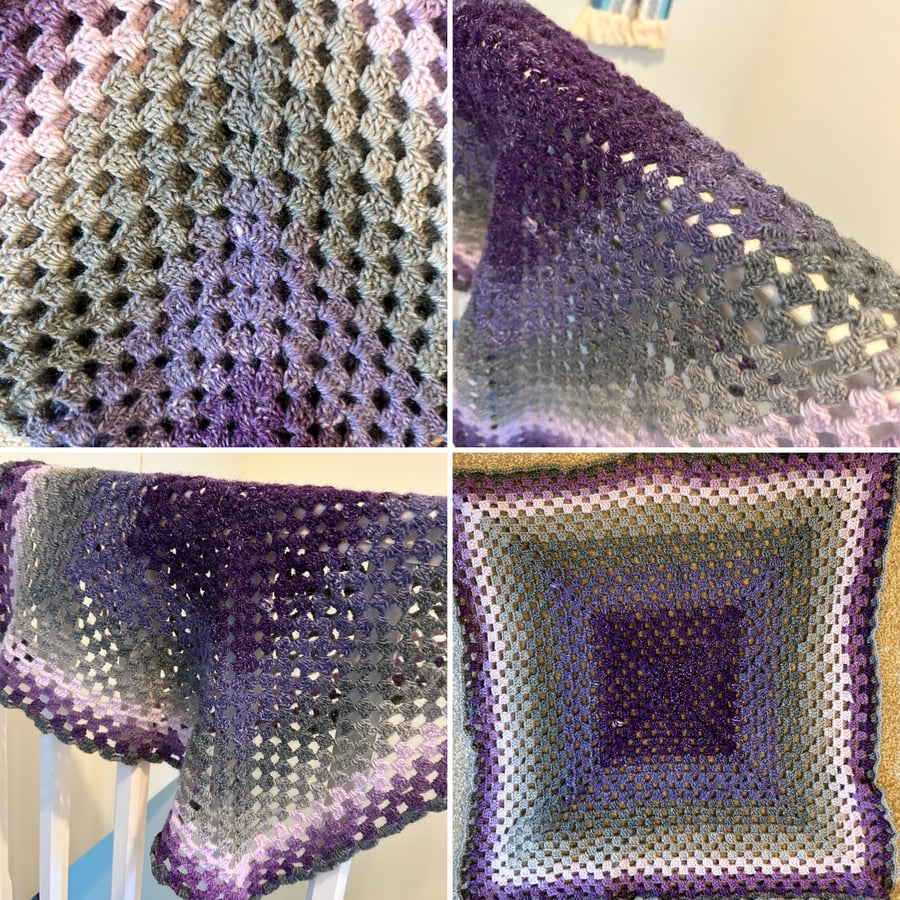 purple grey crochet baby blanket 