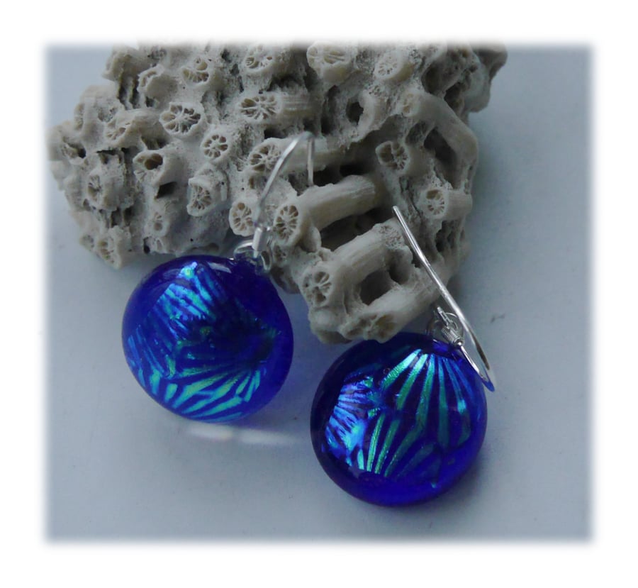 Handmade Fused Dichroic Glass Earrings 221 Blue Aqua Rays