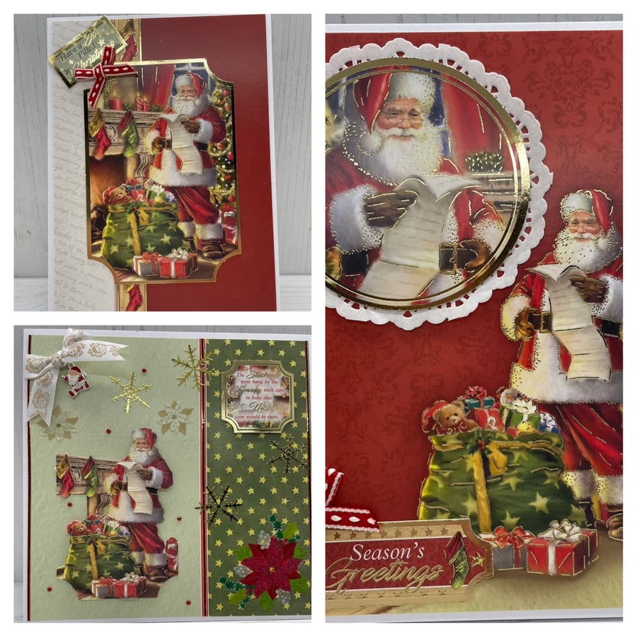 Holidays Set of 3 Luxury Father Christmas Cards by Carolee Crafts PB6 - 0015