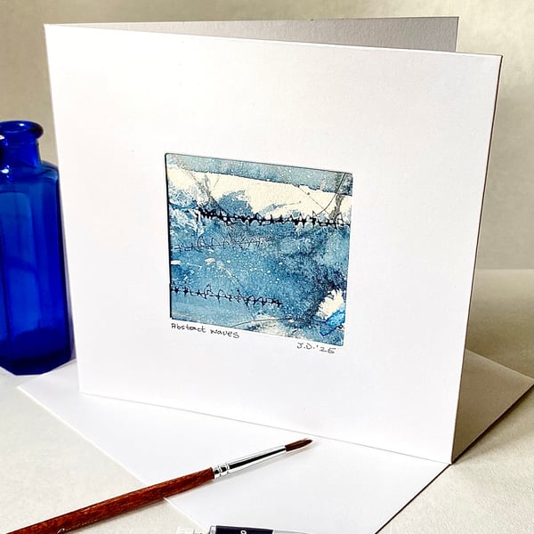 ‘Abstract Waves’ hand painted blank watercolour card