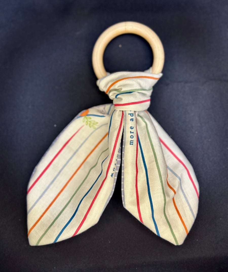 Baby teether, Peter Rabbit, Cotton bunny ears, wooden rabbit ear teether.  