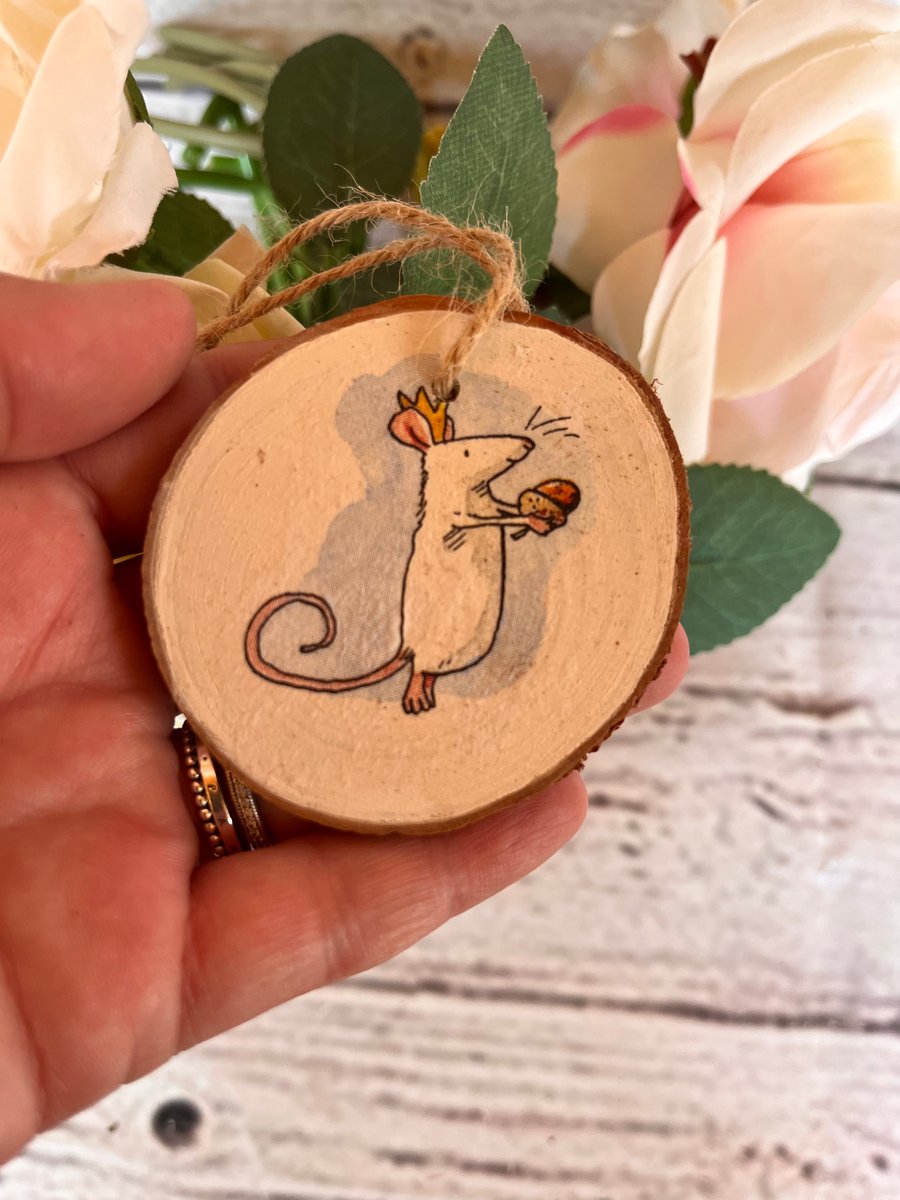 Log slice Christmas decoration hanging wood slice decoupaged 