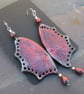 Draig Goch - hand crafted polymer clay earrings in the form of red dragon wings. - Image 2