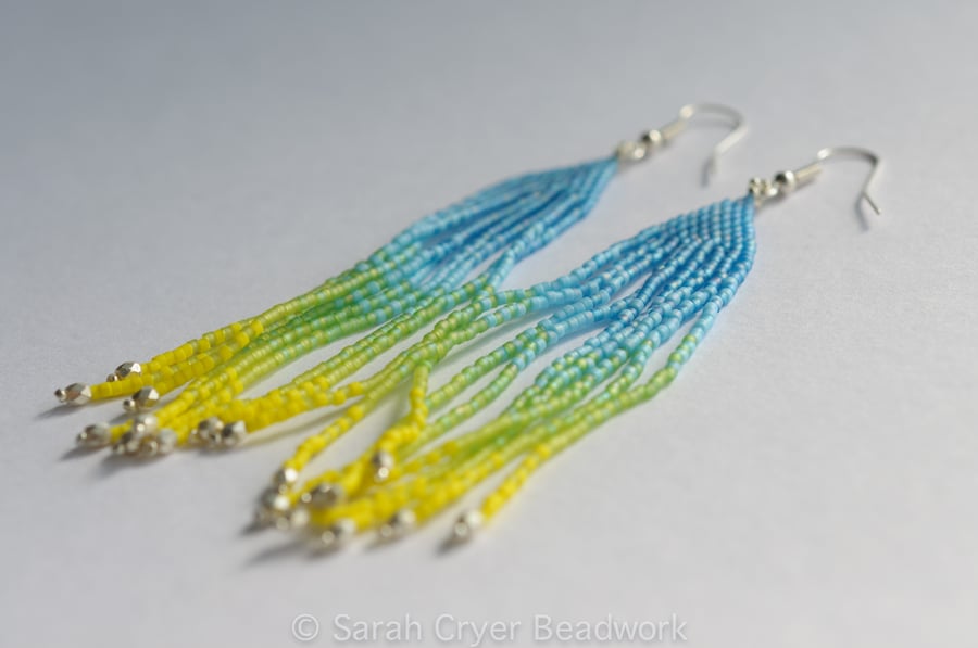 Parrot feather long beadwoven earrings