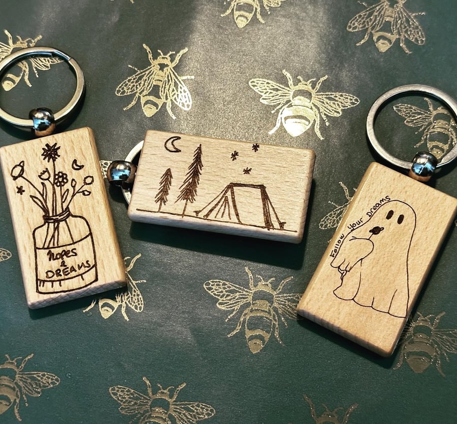 Spooky Wooden Engraved Keyrings