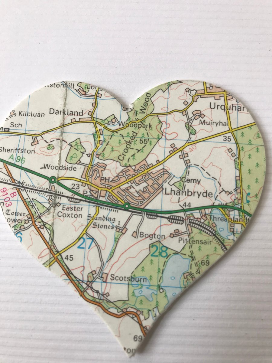 LHANBRYDE Vintage map art. 4” white frame. Scottish places. 