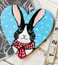 Winter Bunny Rabbit - Hand Painted Heart Shaped Magnet - Image 2