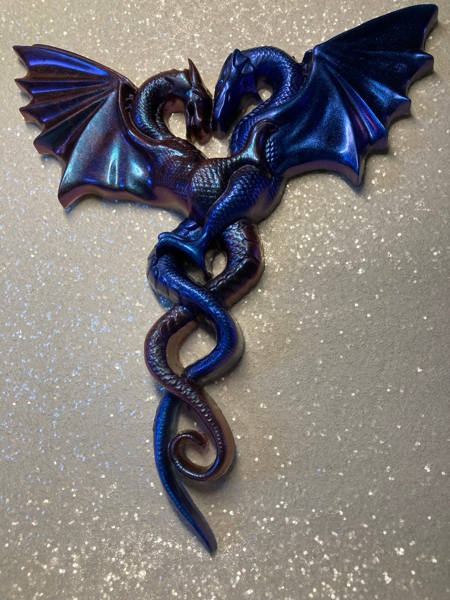Purple & Blue Entwined Resin Dragons Fridge Magnet