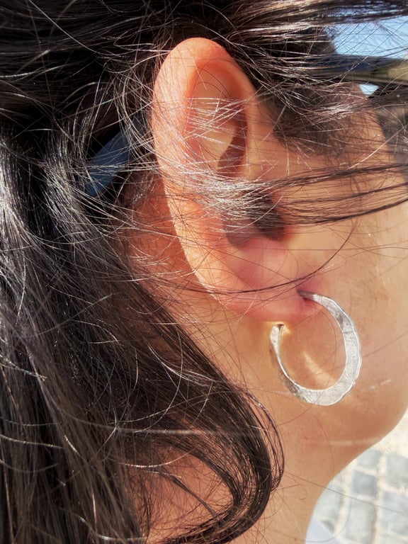 Sterling silver hammered Hoop Earrings. Handmade & Hallmarked.