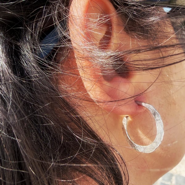 Sterling silver hammered Hoop Earrings. Handmade & Hallmarked.
