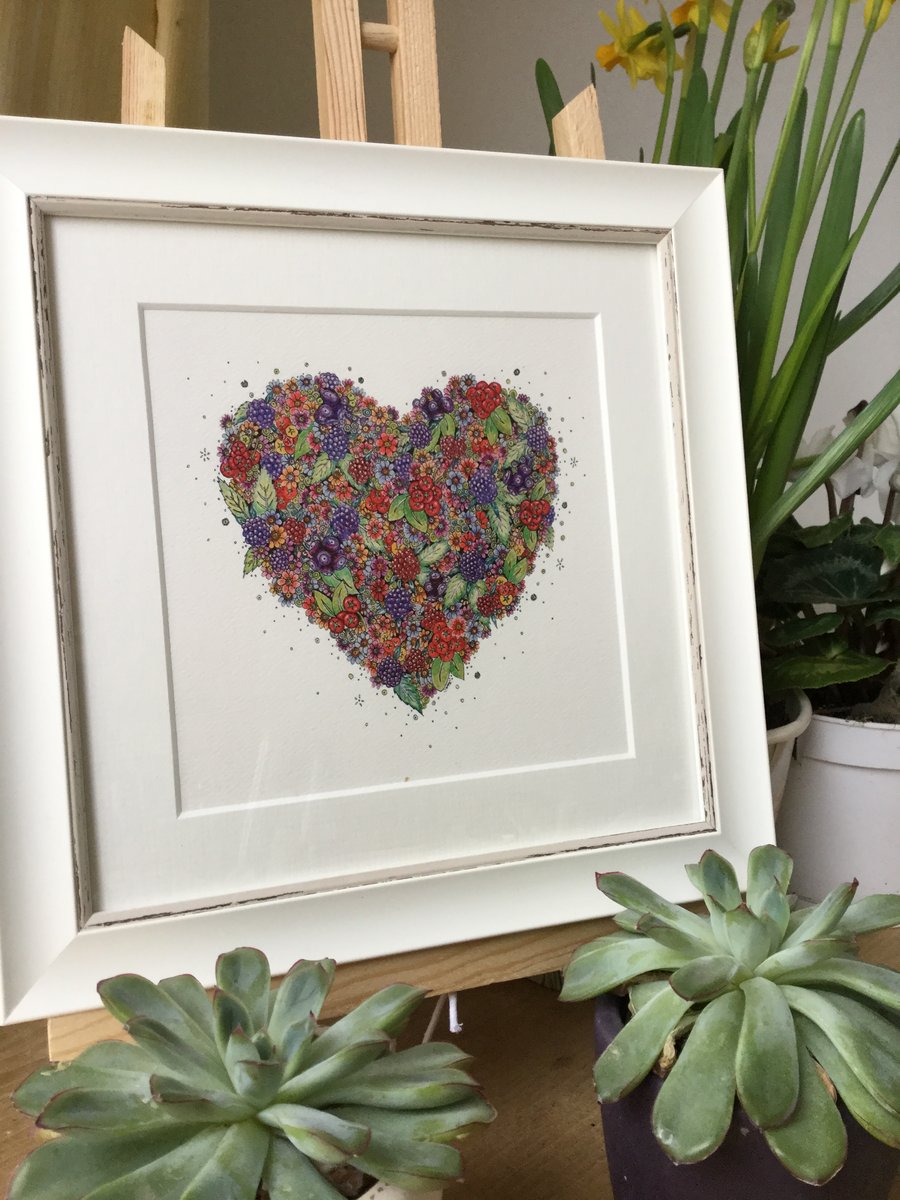  Berry Heart 9.5 x 9.5” framed and signed print