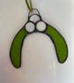 Mistletoe stained glass Christmas decoration - green textured glass - Image 3