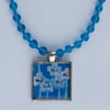 SALE - Art Resin Pendant Necklace Blue Six Pansies
