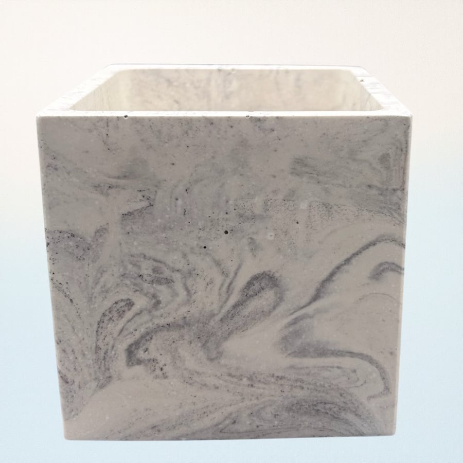 Square Plant Pot - White Marble Effect Cubed Planter (cpp7)