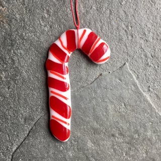 Candy Cane - red and white fused glass Christmas Tree Decoration