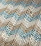 Blue, cream and beige striped baby blanket in 100% cotton  - Image 4