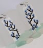 Rectangular Beaded Earrings Blue Flowers on White Background