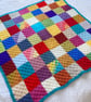 Rainbow Patchwork Crochet Baby Blanket with Turquoise Border Handmade - Image 2