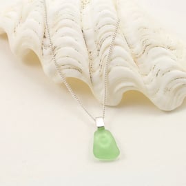 Sea Glass Silver Pendant - Pale Green