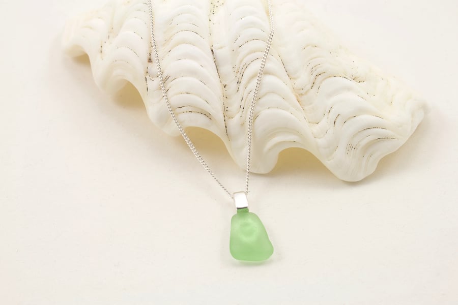 Sea Glass Silver Pendant - Pale Green