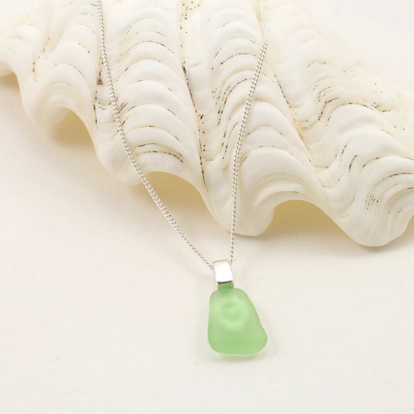 Sea Glass Silver Pendant - Pale Green