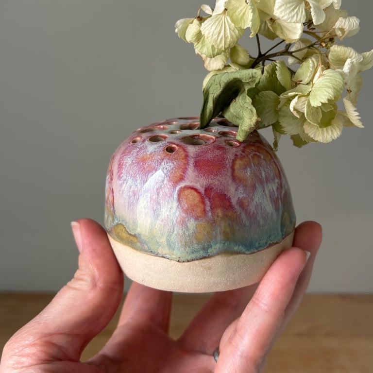 Handmade flower frog, Ikebana vase for fresh or dried flowers, pink vase 