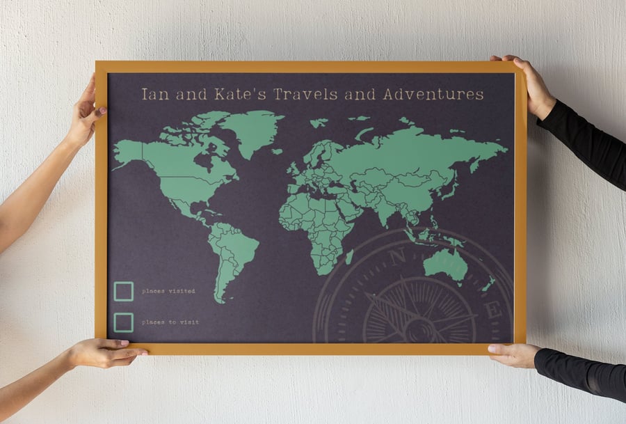 World Map Cork Pin Board Our Adventures Fully C... Folksy