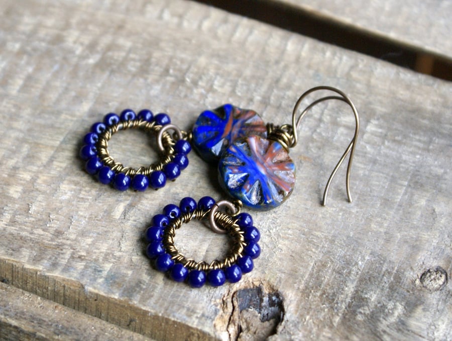 Dark Blue Wire Wrapped Earrings