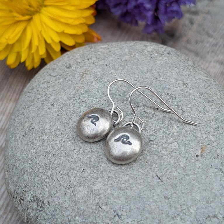 Sterling Silver Pebble Drop Earrings with Wave Stamp Detail - JBJ1020