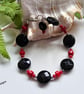 Designer Bamboo Coral & Faceted Black Onyx Sterling Silver Bracelet - Image 4