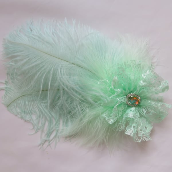 Pale Mint Green Ostrich Feather Regency Style Headpiece Fascinator