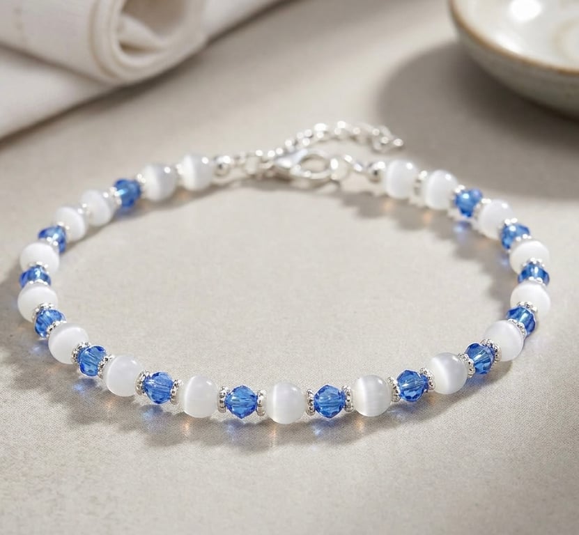 Handmade Selenite Crystal and Blue Crystal Bracelet