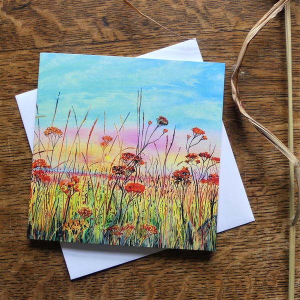  Flowers in the Fens Landscape Blank Card from Original Oil Painting