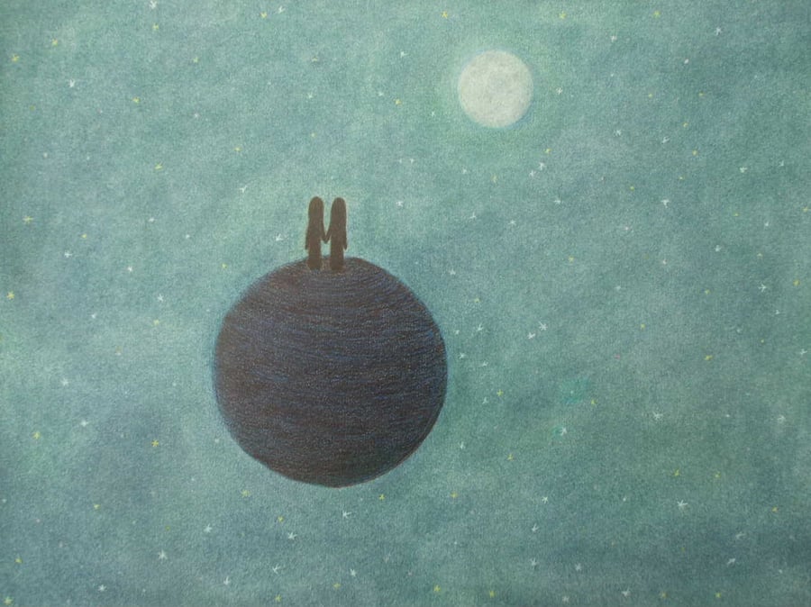 Valentine Gift, Moon Stars Print, Romantic Space Art, Love Gift For Him, For Her