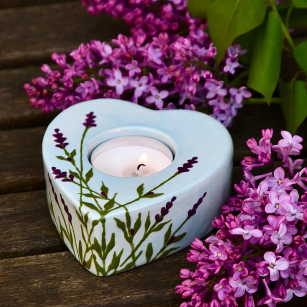 Lavender Tea Light Holder - Hand Painted
