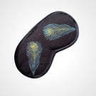Navy Peacock Feathers Linen Lavender Infused Eye Mask