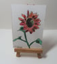 ACEO Animal Art Red Flower Original Watercolour Ink Painting OOAK Floral - Image 1