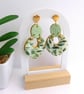 Green Leaf Pattern Polymer Clay Stud Earrings. - Image 2
