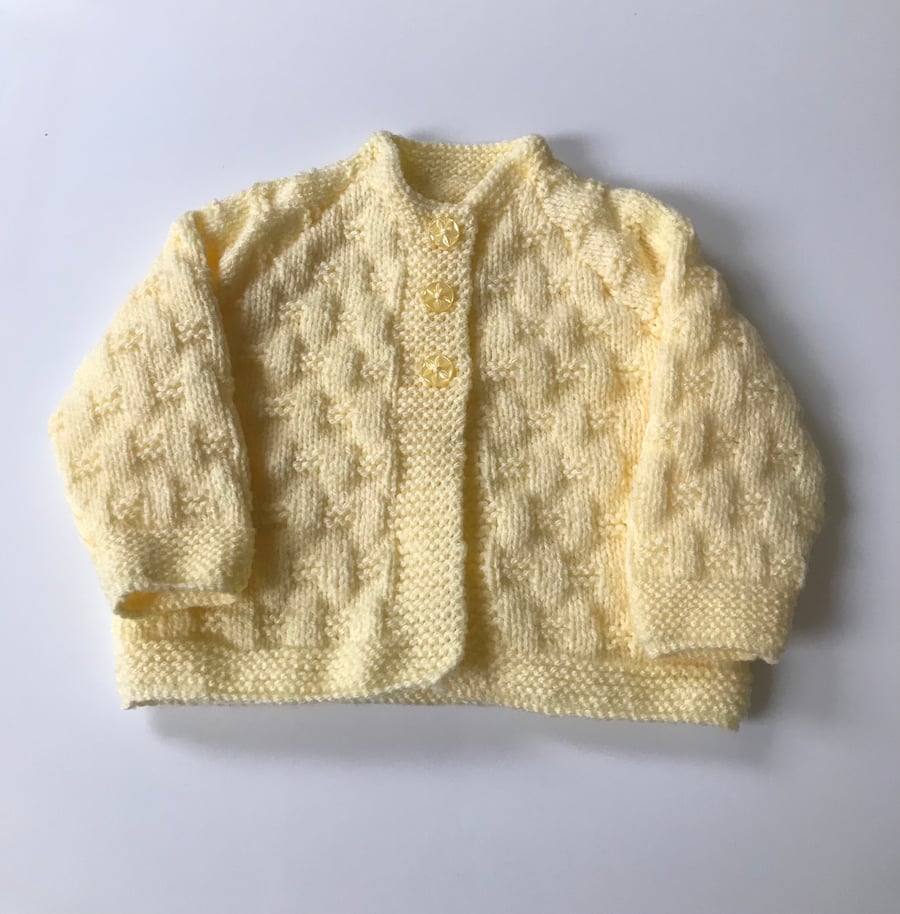 Baby cardigan matinee coat lemon hand knit 0-3 months