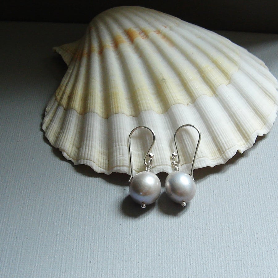 Two Turtle Doves Grey Freshwater Pearl Dangle Drop Earrings With Sterling Silver