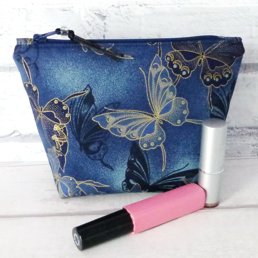Butterfly make up bag, zipped pouch, cosmetic bag,  medium size.