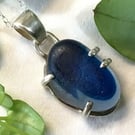 Rare Glowing Cobalt Blue Seaham Sea Glass Sterling Silver Claw Pendant