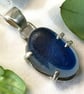 Rare Glowing Cobalt Blue Seaham Sea Glass Sterling Silver Claw Pendant - Image 1