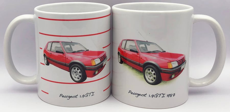Peugeot 1.9GTI 1987 - 11oz Ceramic Mug - Plain or Stripe Design