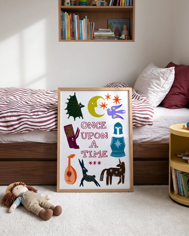 Once Upon A Time Children's Nursery Play Room Fantasy Folk Art Print Home Decor