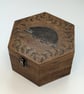 Hedgehog pyrography wooden box, decorative storage, gift for a nature lover